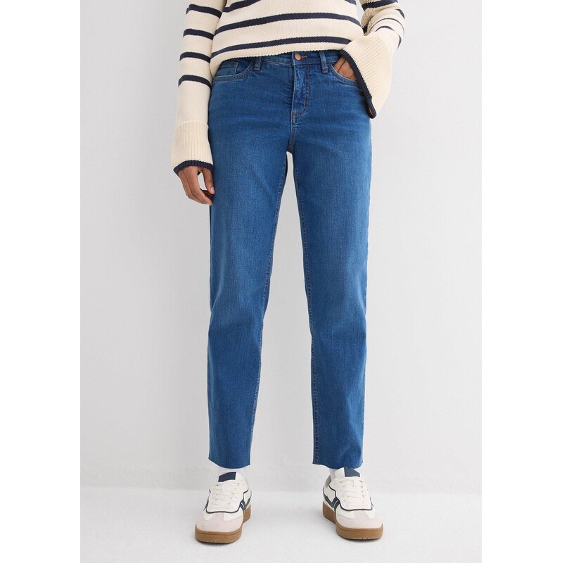 bonprix Džínsy, rovné, Mid Waist, bio bavlna, cropped, farba modrá 67426396