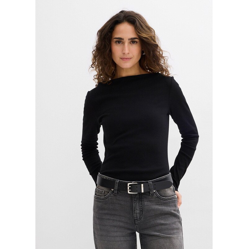 bonprix Vrúbkované tričko, priliehavé, farba čierna 67535149