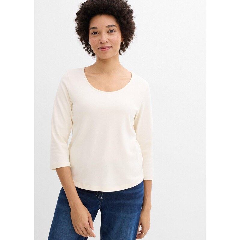 bonprix Tričko, 3/4-rukáv, z ťažkej kvality, bio bavlna, farba biela 67426436