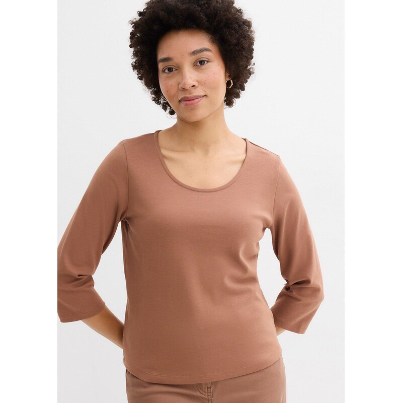 bonprix Tričko, 3/4-rukáv, z ťažkej kvality, bio bavlna, farba hnedá 67426435