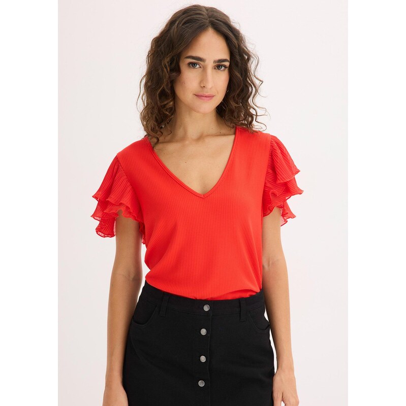 bonprix Tričko s volánmi, farba červená 67426504