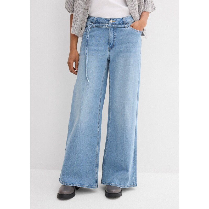 bonprix Džínsy wide-leg, stredná výška pásu, farba modrá 67426512