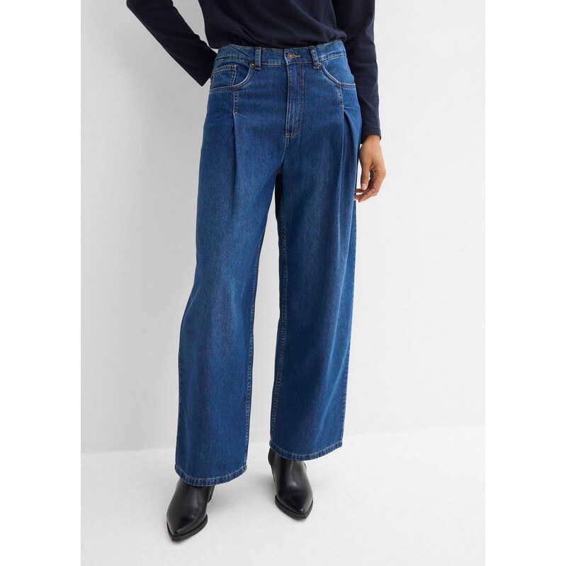 bonprix Džínsy wide-leg, vysoký pás, farba modrá 67426515
