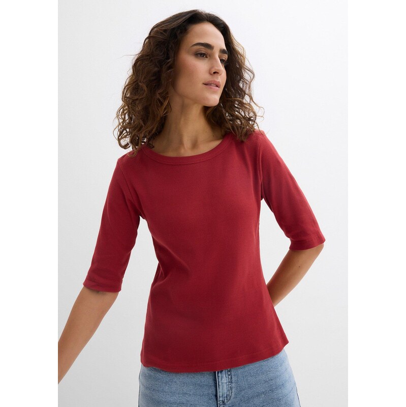 bonprix Vrúbkované tričko s bio bavlnou (2 ks v balení), farba červená 67426523