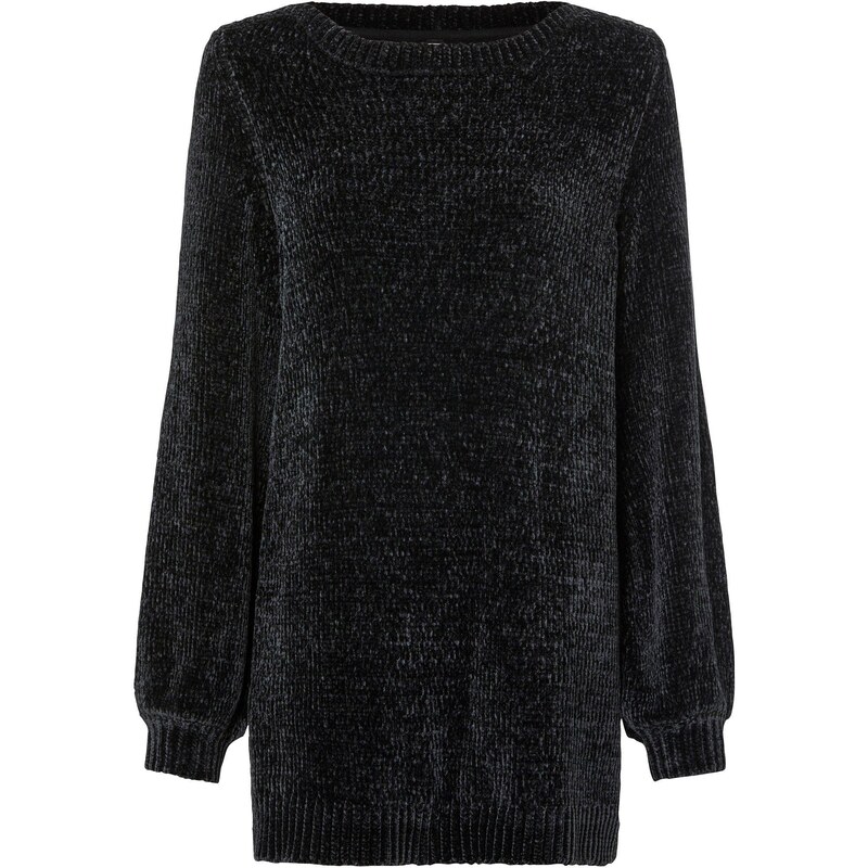 bonprix Ženilkový dlhý pulóver, farba čierna 45720297