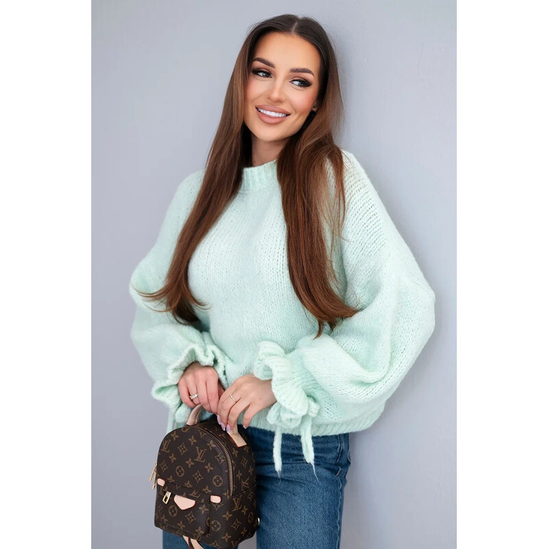 K-Fashion Dámsky mohérový sveter s hrubým úpletom a ozdobnými rukávmi 67427094