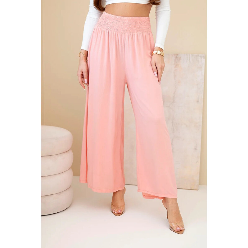 K-Fashion Dámske viskózové nohavice s elastickým pásom marhuľová 67757672