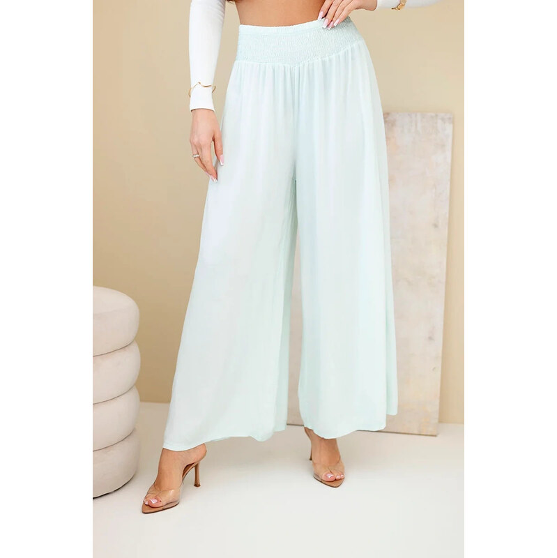 K-Fashion Dámske nohavice z viskózy s elastickým pásom mätovej farby 67757673