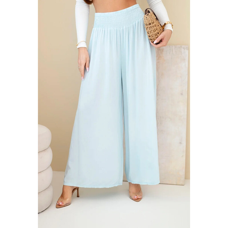 K-Fashion Dámske viskózové nohavice s elastickým pásom modré 67757676