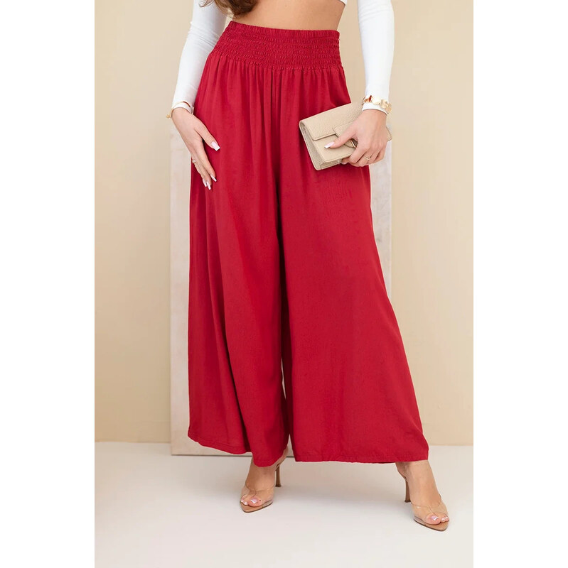 K-Fashion Dámske viskózové nohavice s elastickým pásom bordovej farby 67757674