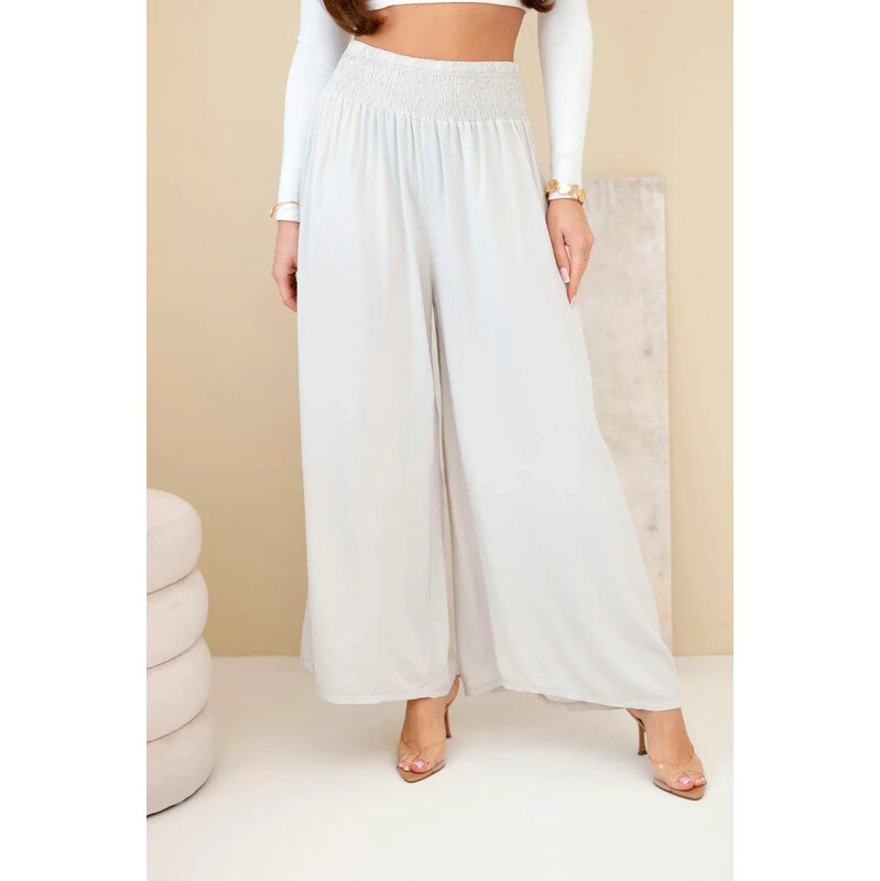 K-Fashion Dámske viskózové nohavice s elastickým pásom béžovej farby 67757671