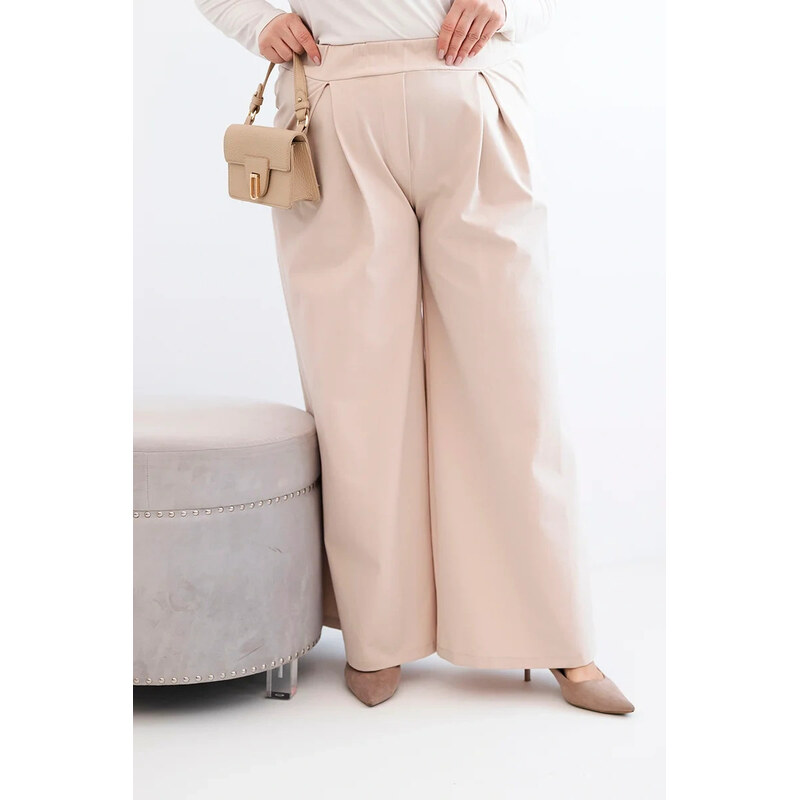 K-Fashion Dámske Plus veľkosť široké nohavice so skladaním béžová 67427206