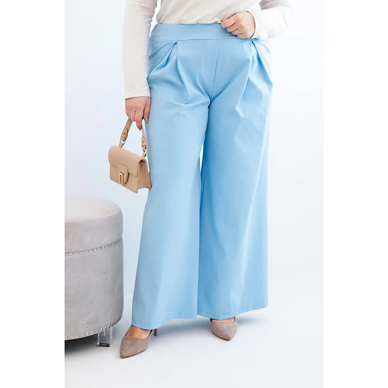 K-Fashion Dámske Plus veľkosť široké nohavice so skladaním modrá 67427211