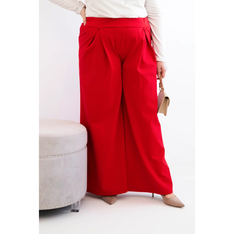 K-Fashion Dámske Plus veľkosť široké nohavice so skladaním červená 67427210