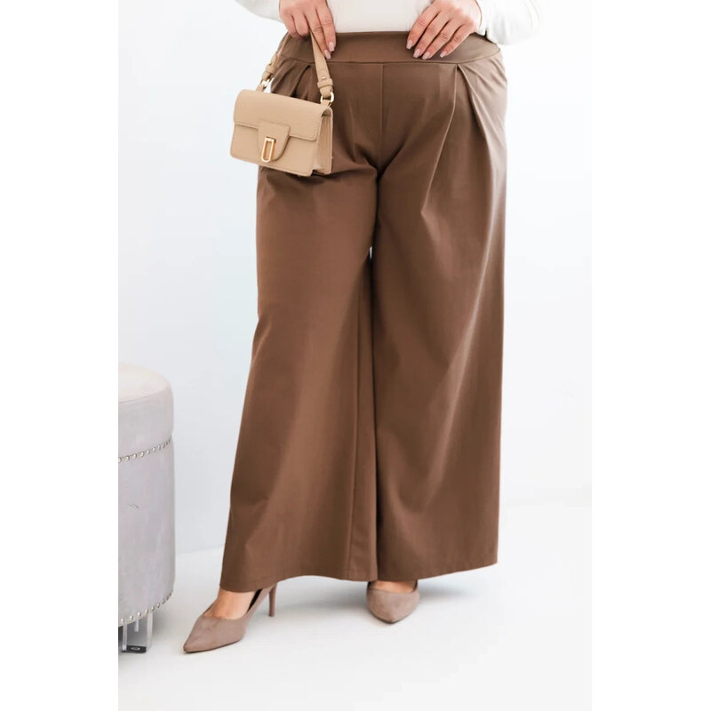 K-Fashion Dámske Plus veľkosť široké nohavice s ťavou plisé 67427213