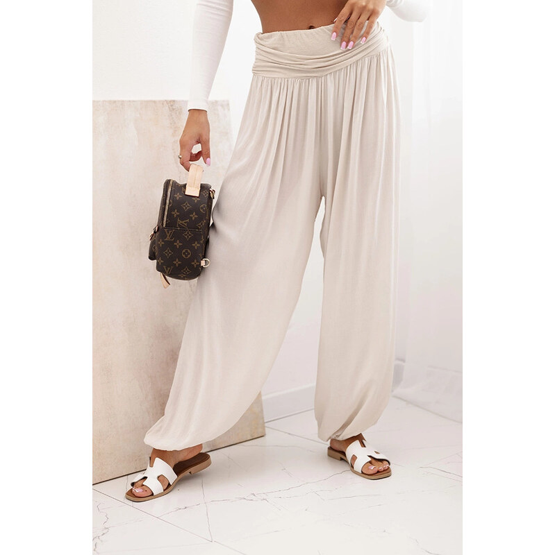 K-Fashion Dámske viskózové nohavice so širokými nohavicami a volánmi 67757706