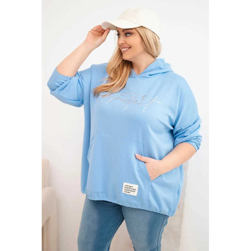 K-Fashion Dámska mikina Plus Size s kapucňou a potlačou modrá 67427353