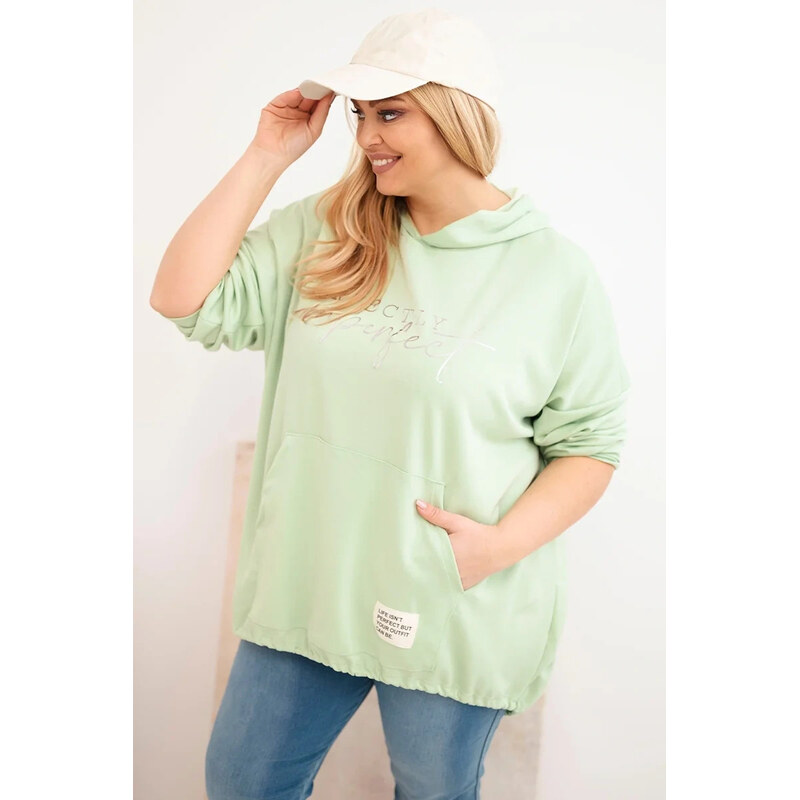 K-Fashion Dámska mikina Plus Size s kapucňou a potlačou mint 67427356