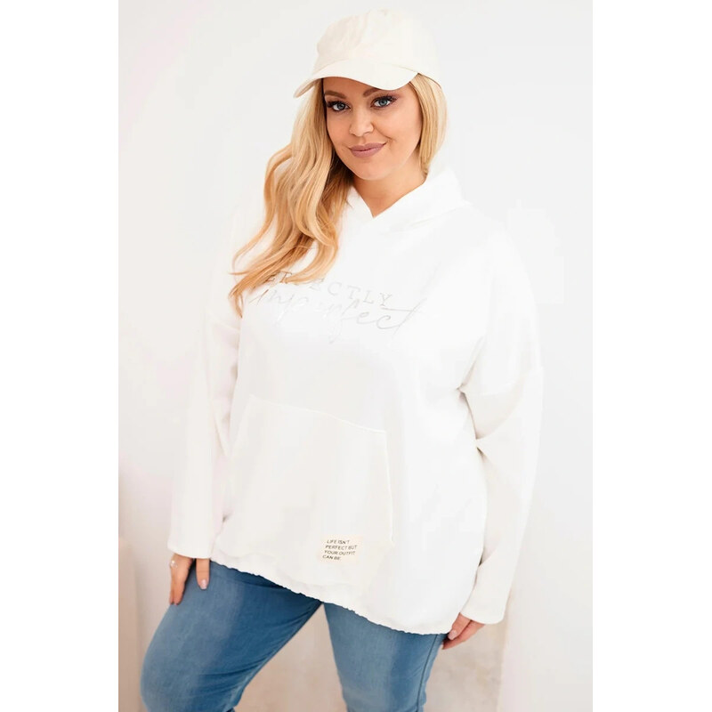 K-Fashion Dámska mikina s kapucňou Plus Size s potlačou ecru 67427351