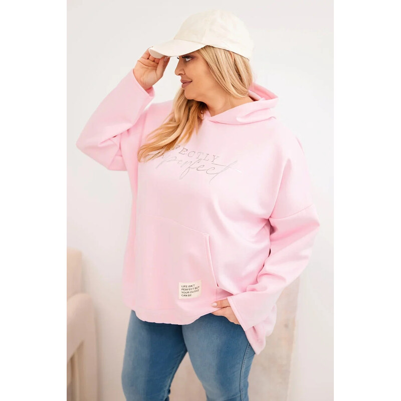 K-Fashion Dámska mikina Plus Size s kapucňou a potlačou candy pink 67427352