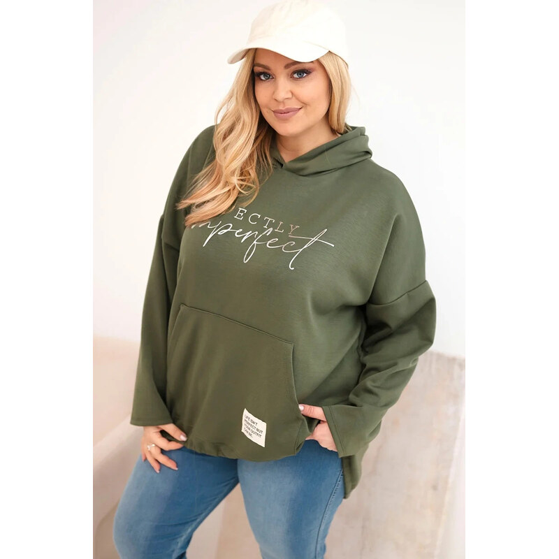 K-Fashion Dámska mikina s kapucňou Plus Size s khaki potlačou 67427357