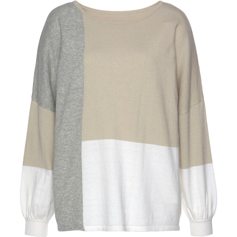 LASCANA Sveter béžová / sivá / biela 67436150
