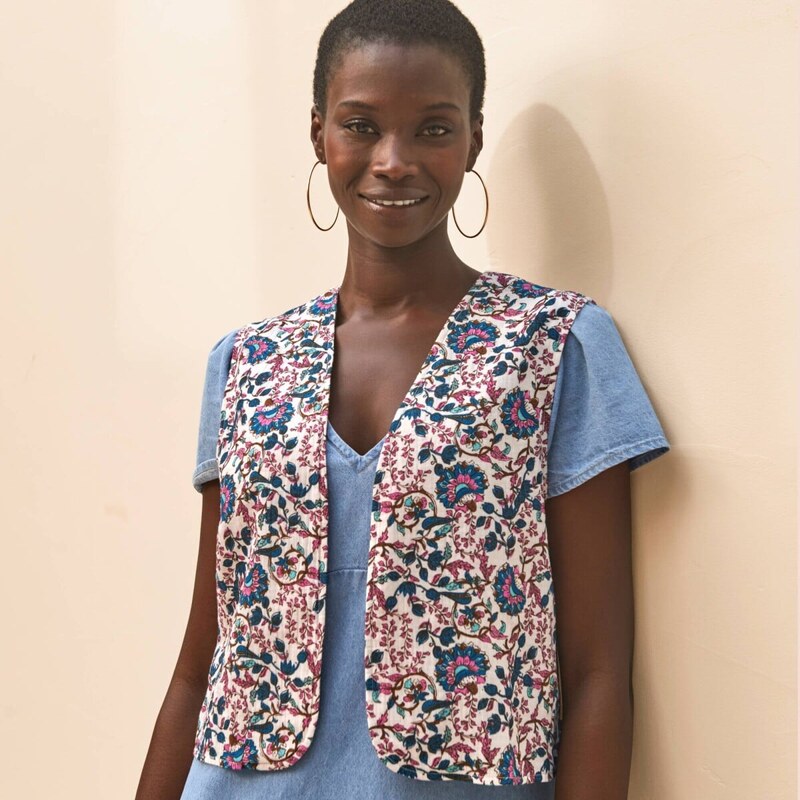 Mušelínová vesta s_x000D_ potlačou ražná/modrá 050 Blancheporte 67436066