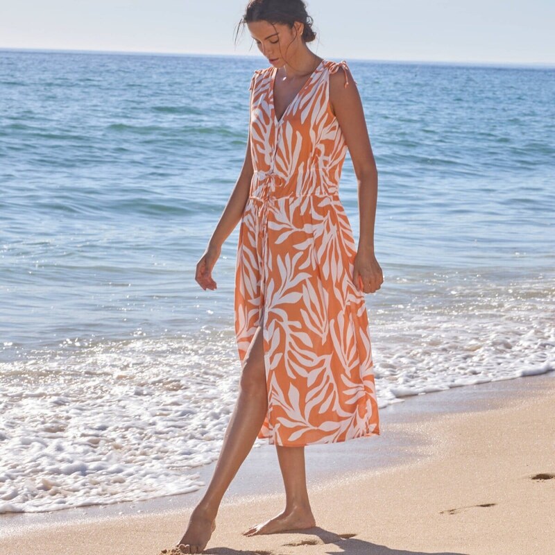 Plážové šaty na zapínanie, s potlačou marhuľová/ražná 054 Blancheporte 67436071