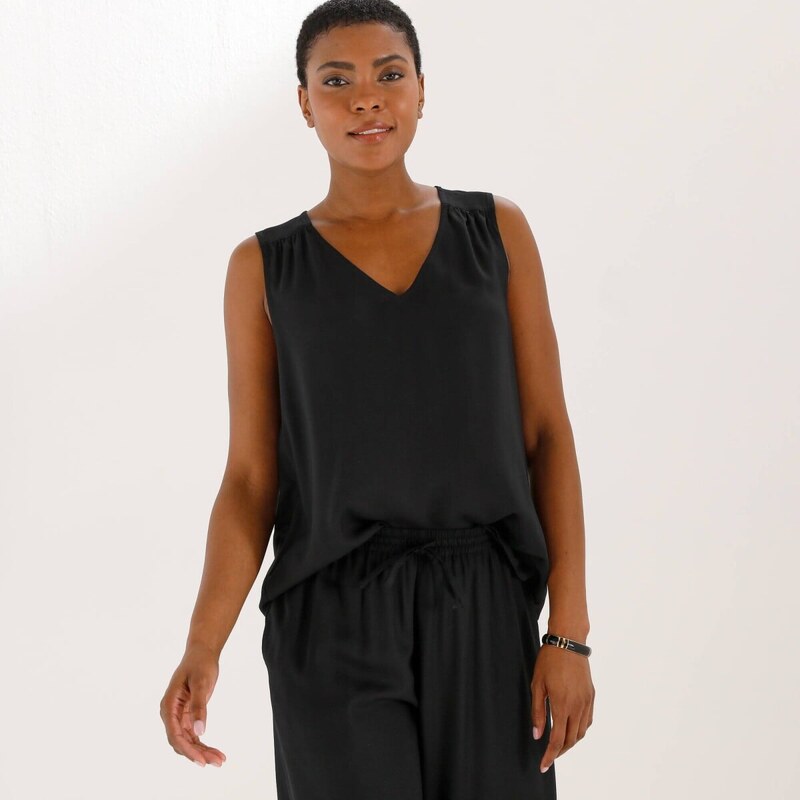 Jednofarebný top s výstrihom do V čierna 054 Blancheporte 67436078