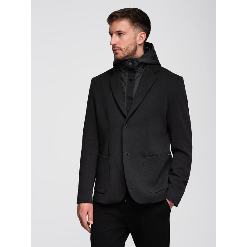 Ombre Mens jacket with high collar and hood - black 64782543