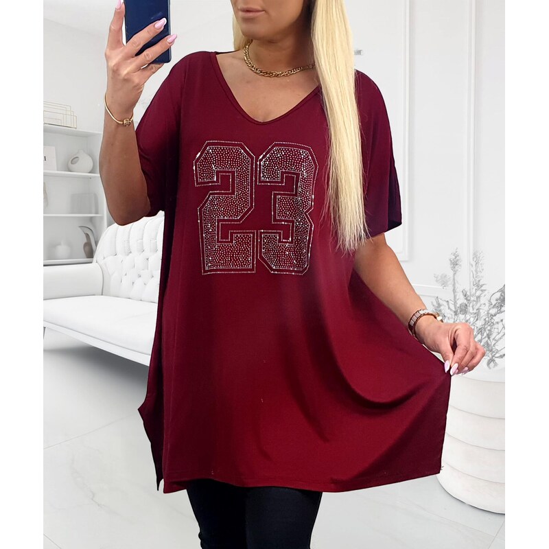 Tunika s kamienkami v tvare čísla 23 vínovočervená 67439542
