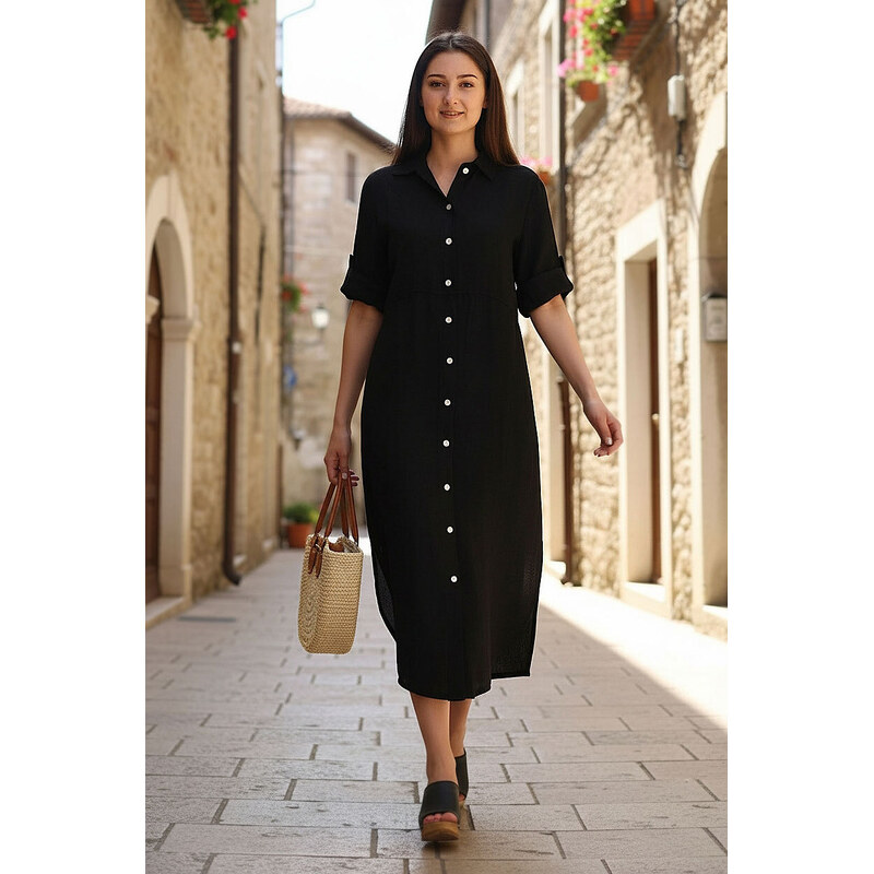 Glara Midi šaty zo 100% ľanu 67442121