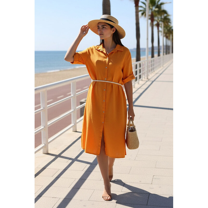 Glara Midi šaty zo 100% ľanu 67442123