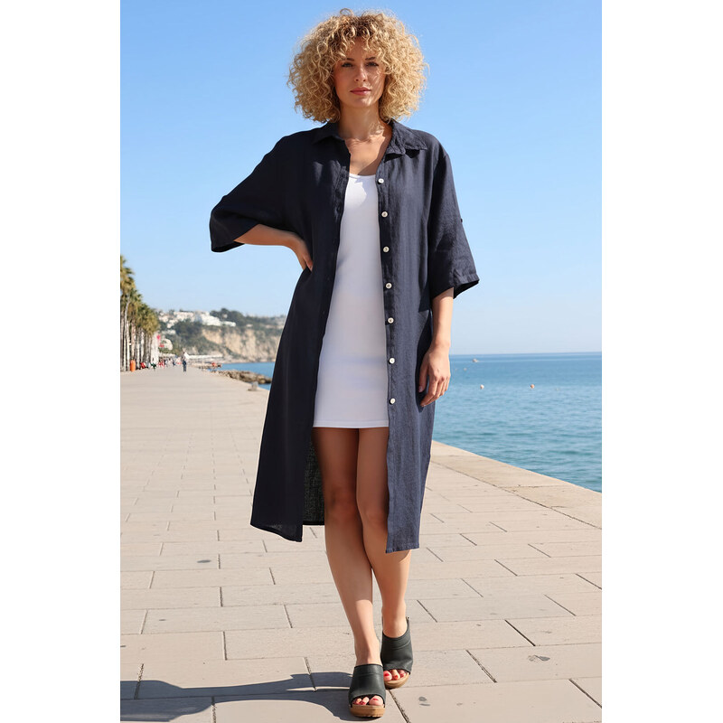 TopMode Midi šaty zo 100% ľanu 67442326