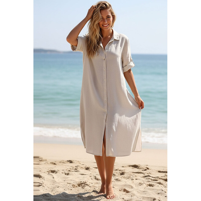 Glara Midi šaty zo 100% ľanu 67442126