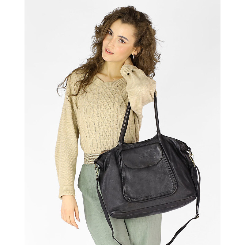 Marco Mazzini handmade MARCO MAZZINI Kožená shopper kabelka | čierna 30362427