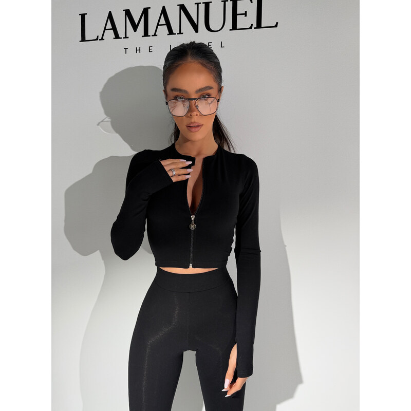 LaManuel Čierny priliehavý top CLOSER so zipsom 67442283