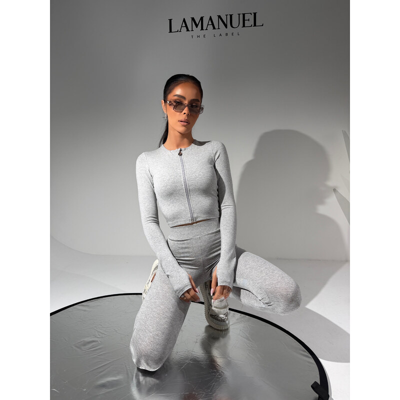LaManuel Sivý priliehavý top CLOSER so zipsom 67442285