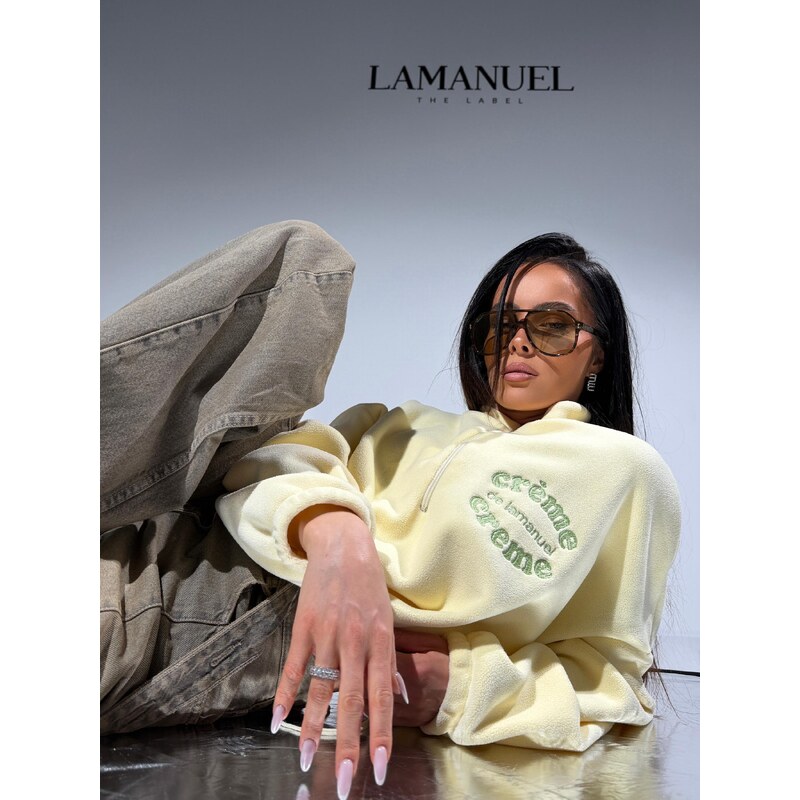 LaManuel Citrónová oversize mikina CREME s výšivkou 67442380
