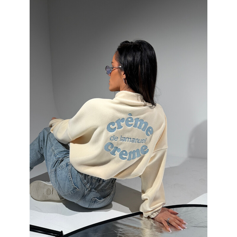 LaManuel Vanilková oversize mikina CREME s výšivkou 67442384