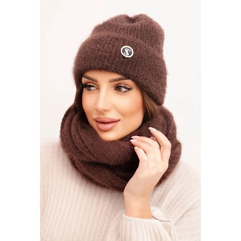 Kesi Dámsky set s klobúkom a šálom hnedý - K-Fashion 67779949