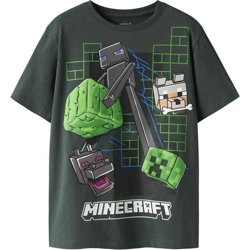 NAME IT Tričko NKMJUKE MINECRAFT modrá / tmavosivá / zelená / biela 67459308
