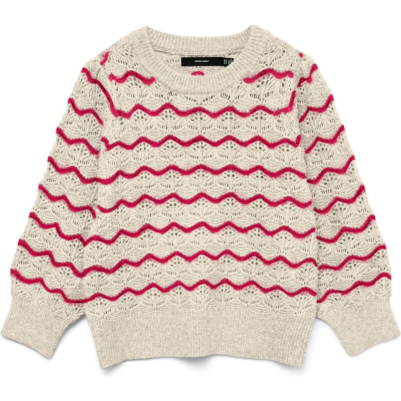 VERO MODA Sveter VMLEONOR béžová / červená 67449684