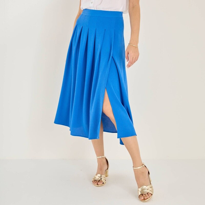 Midi sukňa so skladmi a rozparkom modrá 054 Blancheporte 67452005