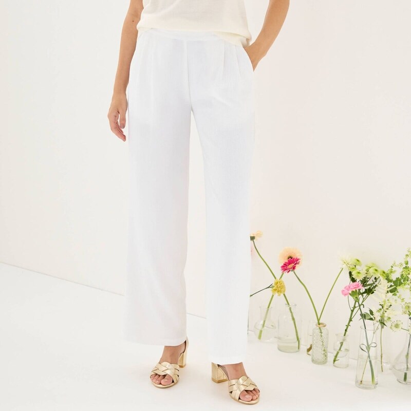 Široké krepové nohavice s vysokým pásom biela 054 Blancheporte 67452017