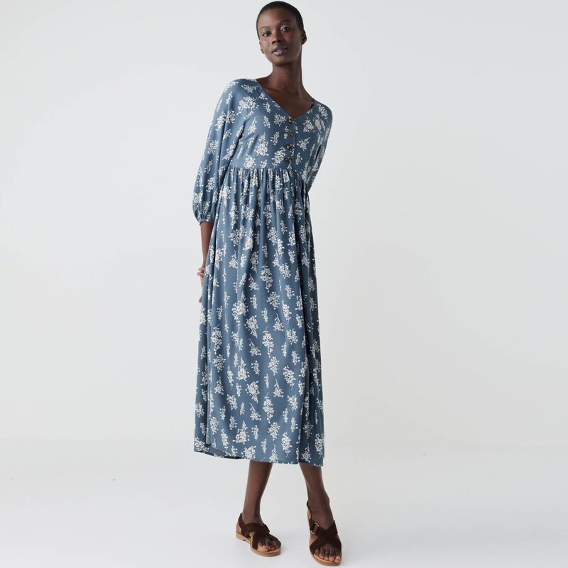 Rozšírené midi šaty s gombíkmi a potlačou modrosivá 036 Blancheporte 67452018