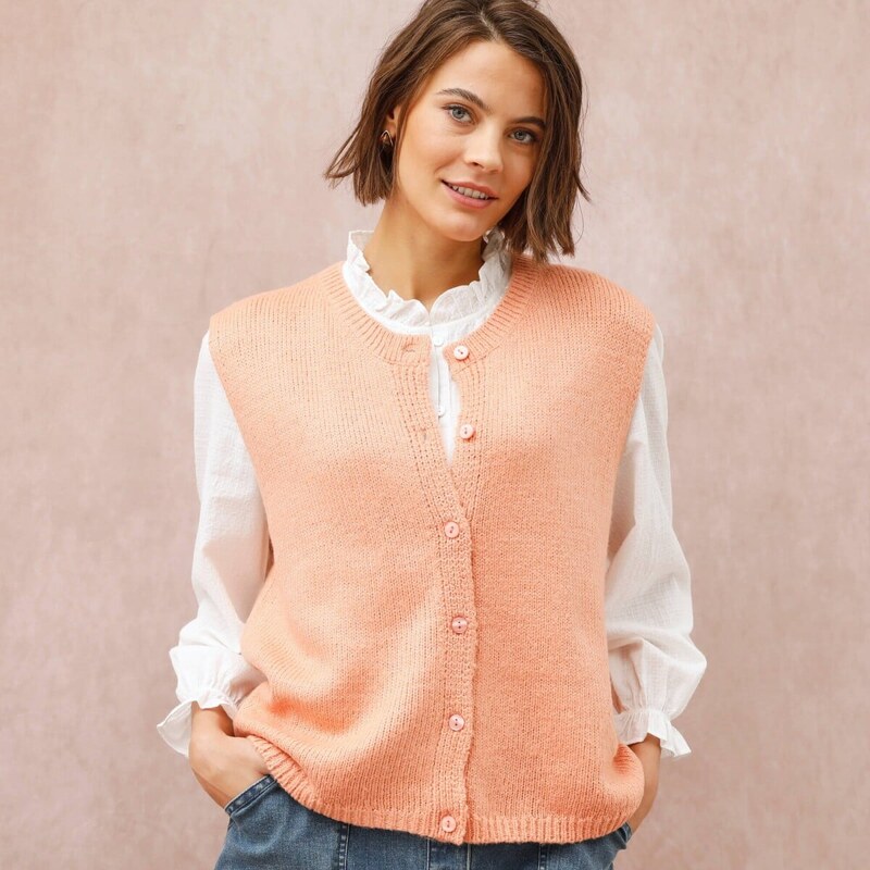 Úpletová voľná vesta na gombíky marhuľová 054 Blancheporte 67452019