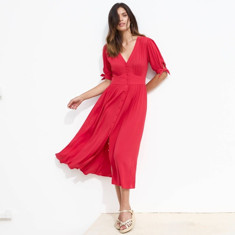 Dlhé jednofarebné rozšírené šaty na gombíky červená 042 Blancheporte 67452026