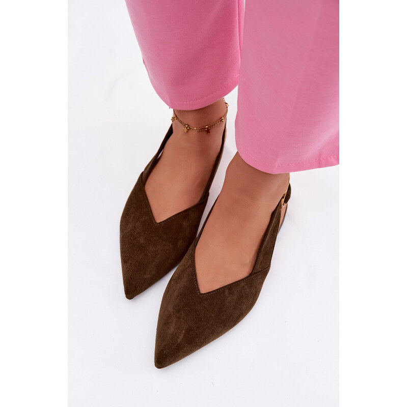 Boto Baleríny se Zlatým Přezkou Eko Semišové Olivové Palerra 67454424