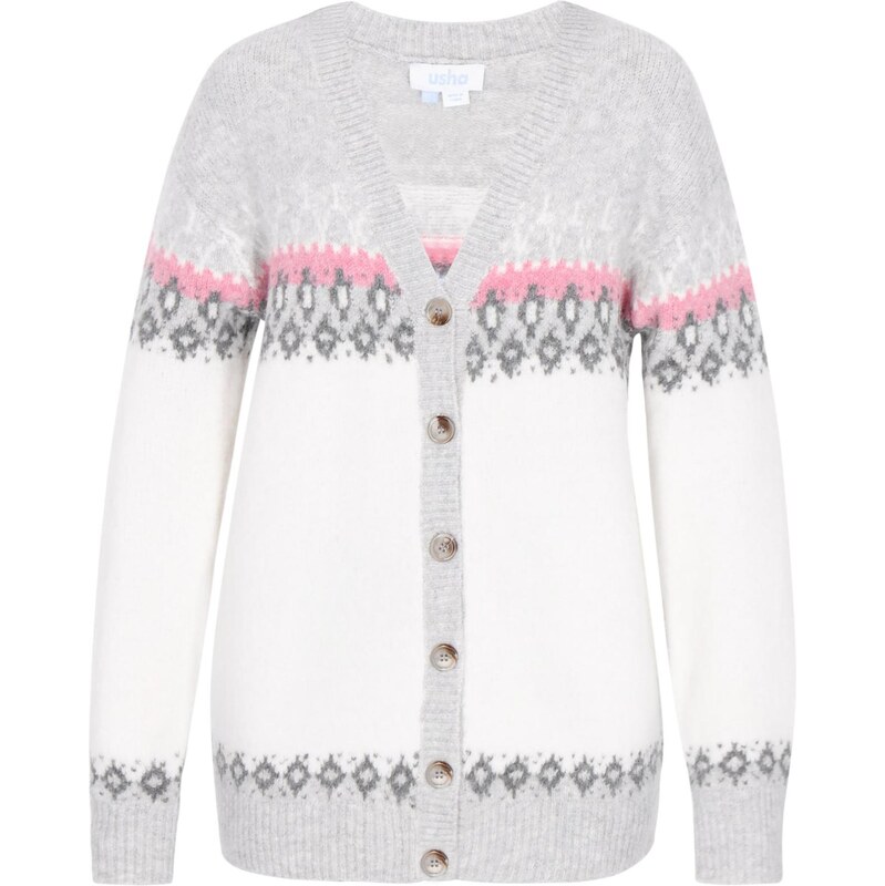 usha BLUE LABEL Oversize kardigán sivá / tmavosivá / ružová / biela 67458762